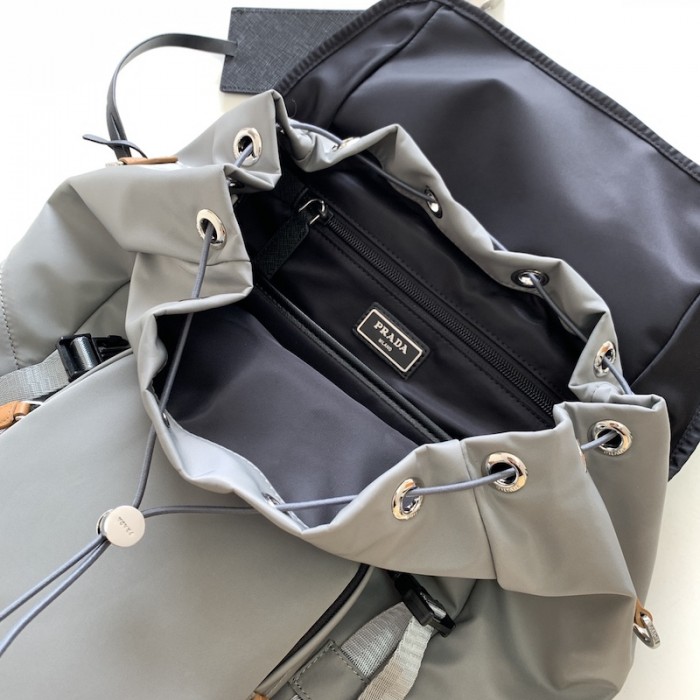 Pra*a re-nylon and saffiano leather backpack grey