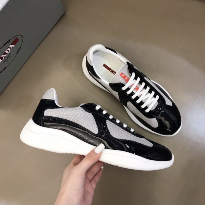 Pra*a new america''s leather and technical fabric sneakers black