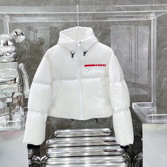 women Pra*a light nylon hooded puffer jacket white