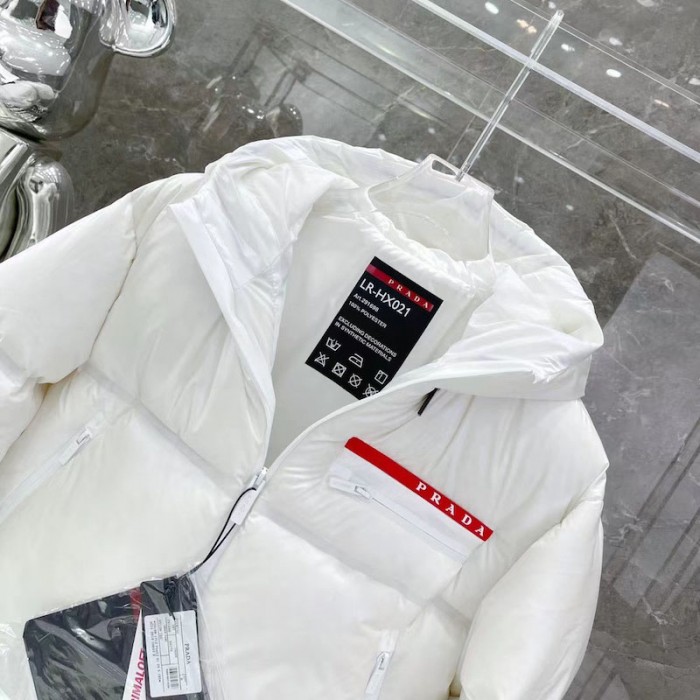 women Pra*a light nylon hooded puffer jacket white