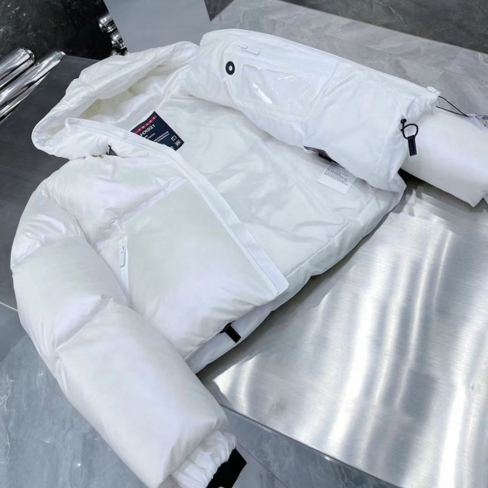 women Pra*a light nylon hooded puffer jacket white