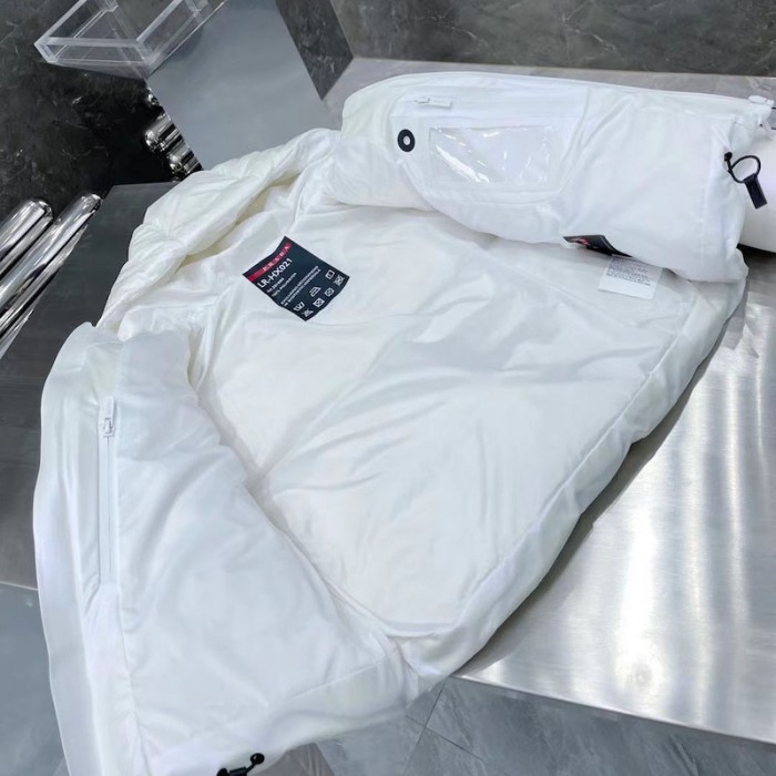 women Pra*a light nylon hooded puffer jacket white