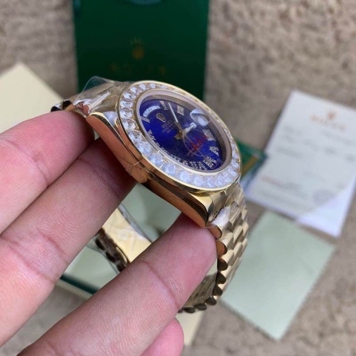 Rolex 18K Yellow Gold Diamond 40 MM Watch Blue