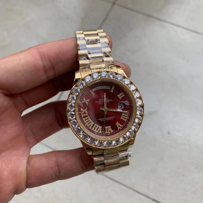 Rolex 18K Yellow Gold Diamond 40 MM Watch Red Face