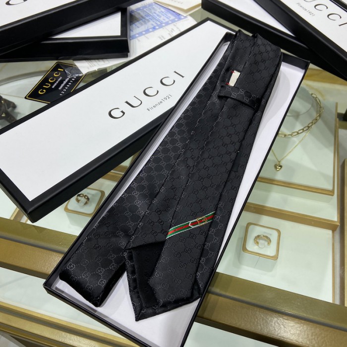 G*u*i gg pattern silk tie ‎black 456520