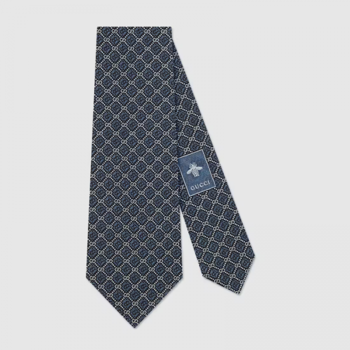 G*u*i gg and rhombus motif silk tie blue