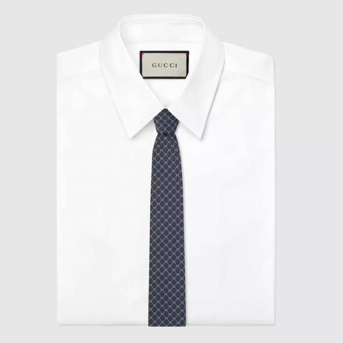 G*u*i gg and rhombus motif silk tie blue