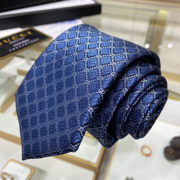 G*u*i gg and rhombus motif silk tie blue