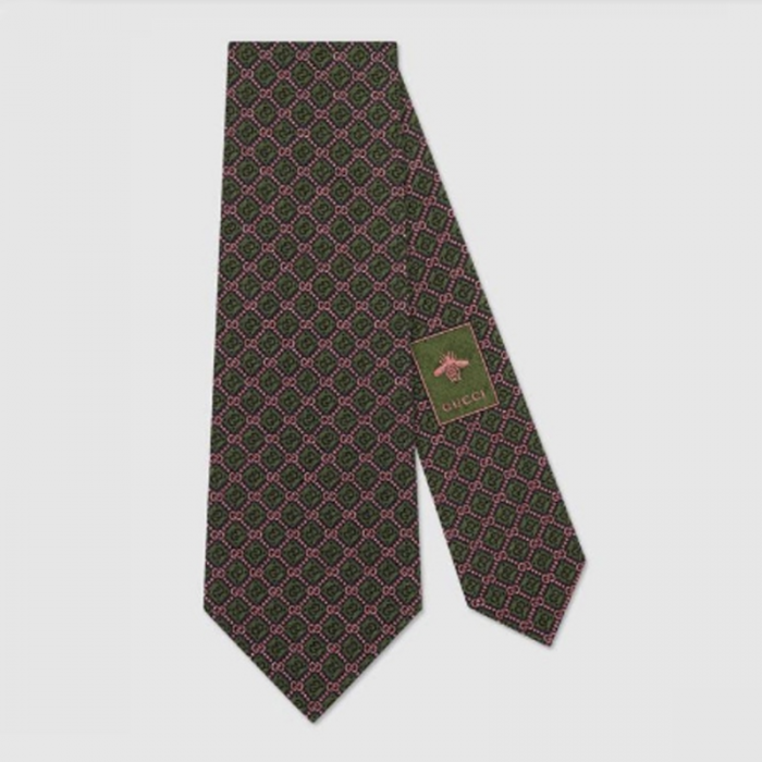 G*u*i gg and rhombus motif silk tie green