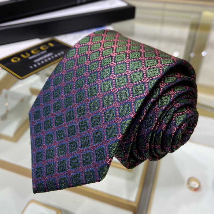 G*u*i gg and rhombus motif silk tie green