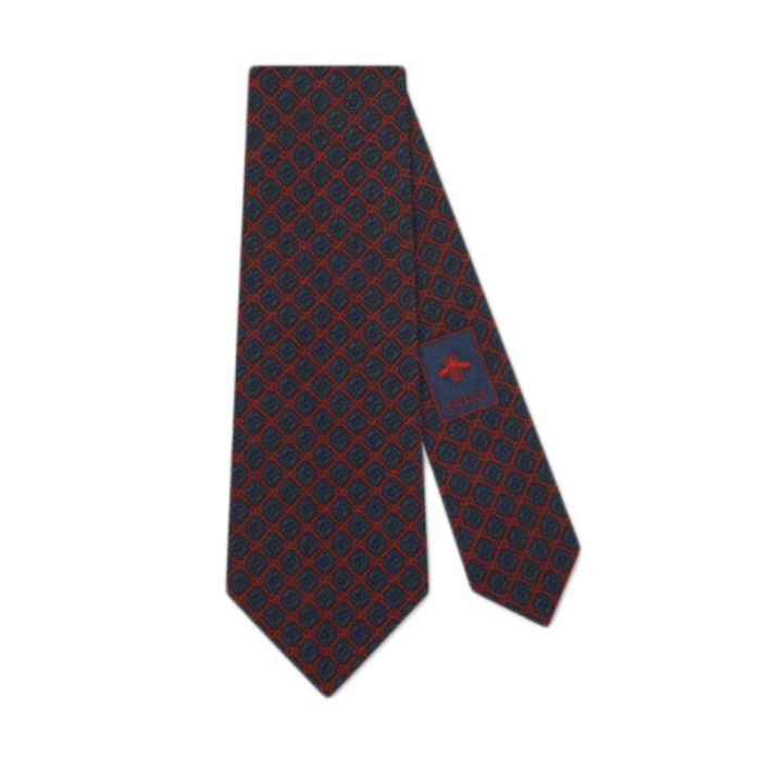 G*u*i gg and rhombus motif silk tie navy / red
