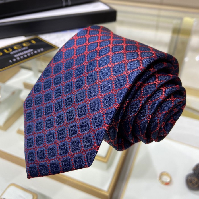 G*u*i gg and rhombus motif silk tie navy / red