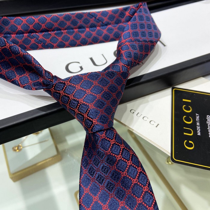 G*u*i gg and rhombus motif silk tie navy / red