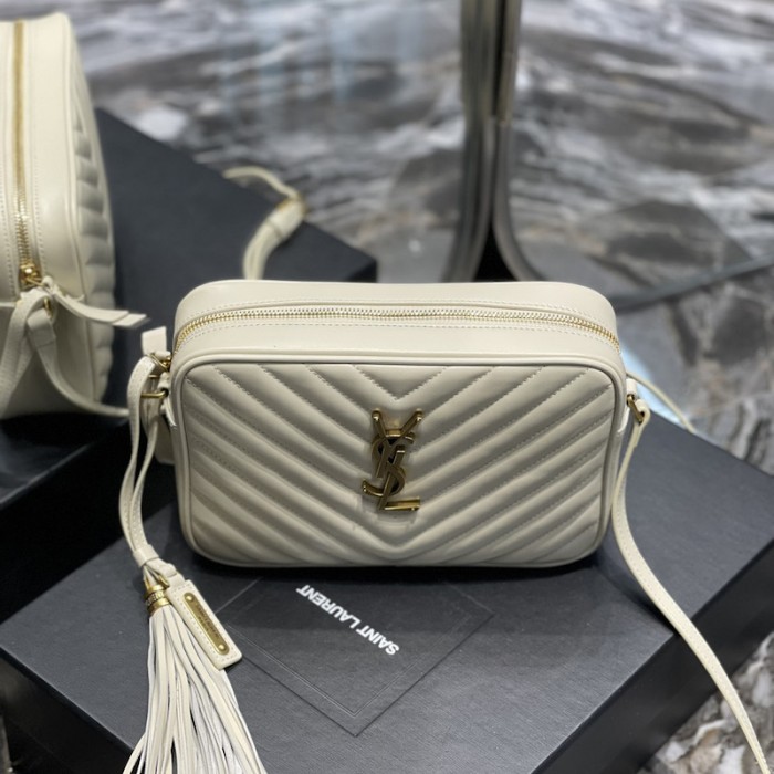 Saint Laurent Lou Camera Bag in Quilted Leather White