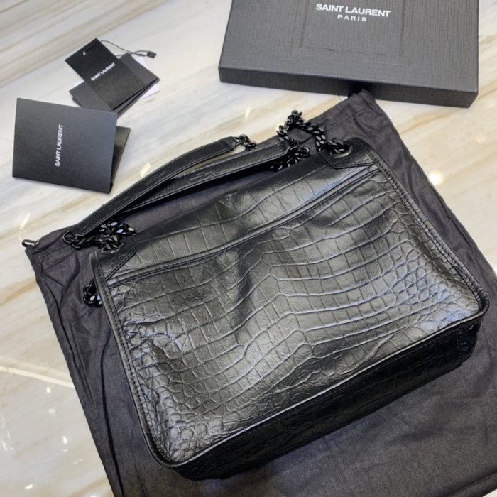 YSL Medium Croc Niki Bag Black