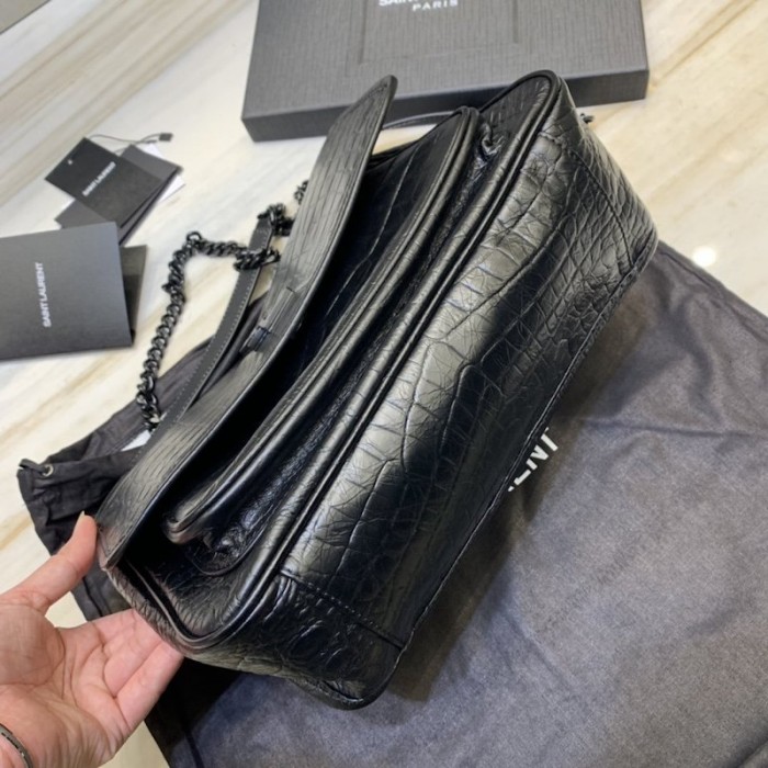 YSL Medium Croc Niki Bag Black