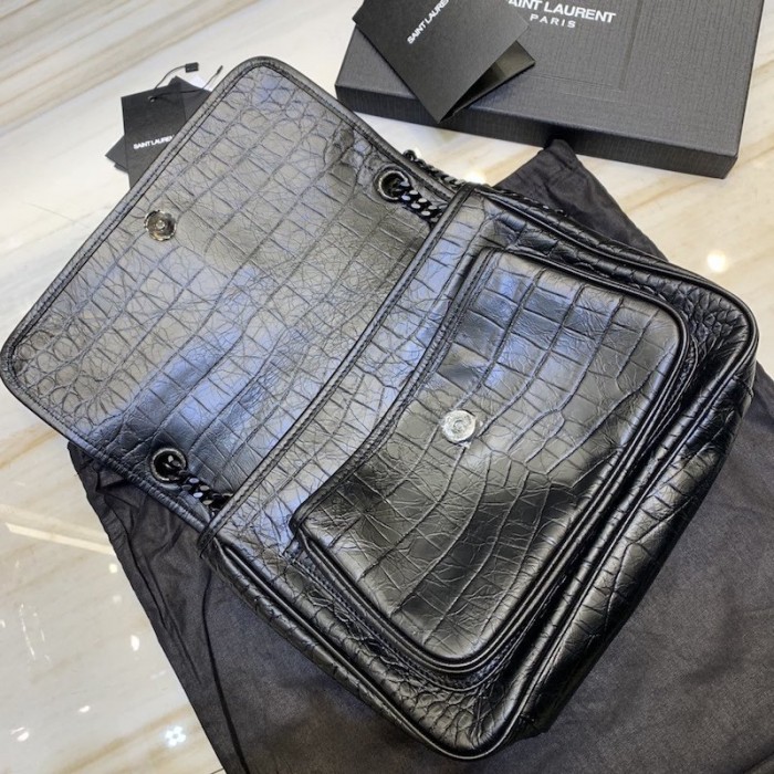 YSL Medium Croc Niki Bag Black