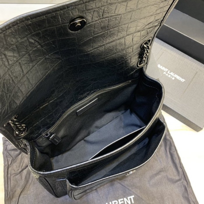 YSL Medium Croc Niki Bag Black