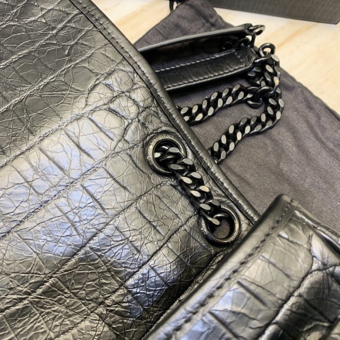 YSL Medium Croc Niki Bag Black