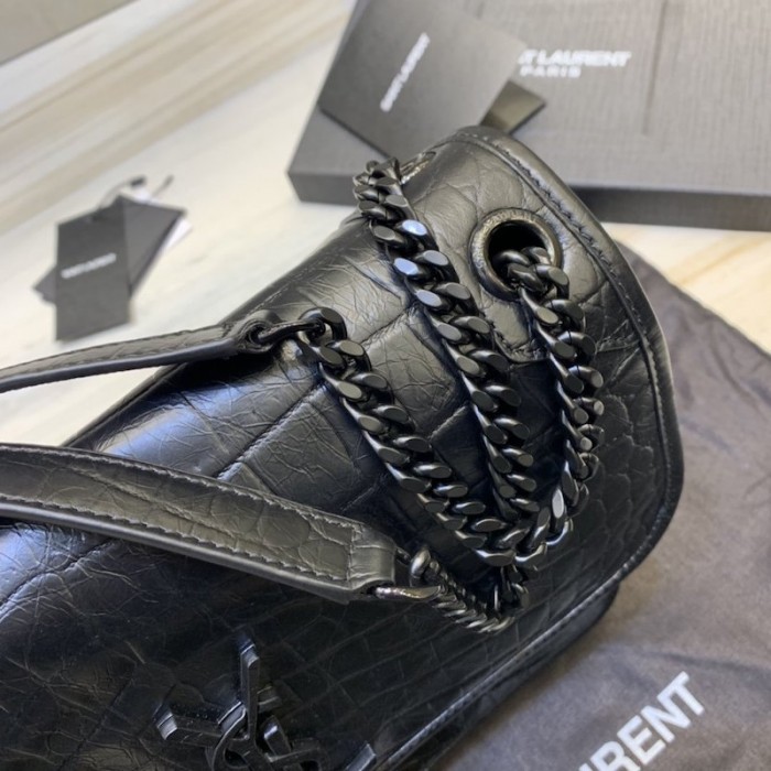 YSL Medium Croc Niki Bag Black