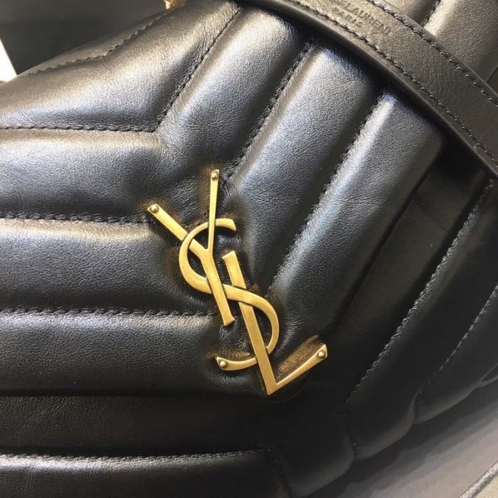 YSL Black Small Loulou Monogram Bag Gold