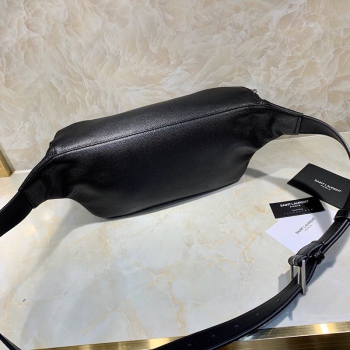 YSL Classic Monogram Belt Bag Textured Leather Black with Silver