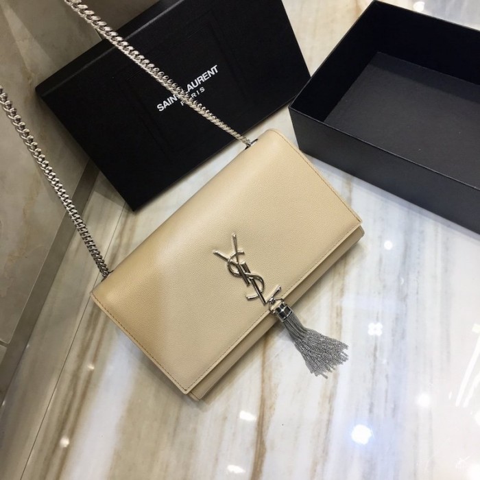 YSL Kate Medium Bag in Textured Leather Apricot
