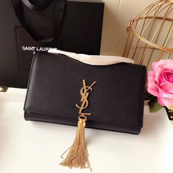 YSL Kate Medium Bag in Textured Leather Black