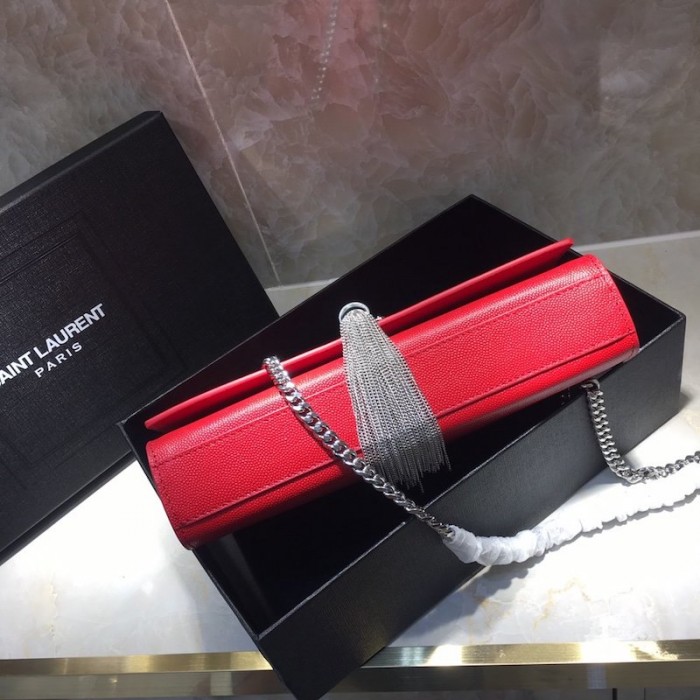 YSL Kate Medium Bag in Textured Leather Red