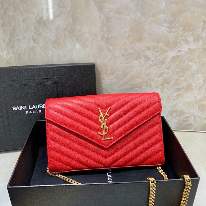 YSL Monogram Envelope Chain Bag Red