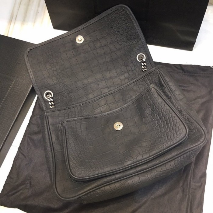 YSL Monogramme Medium Croc Niki Bag Black
