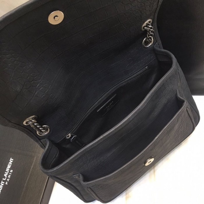 YSL Monogramme Medium Croc Niki Bag Black