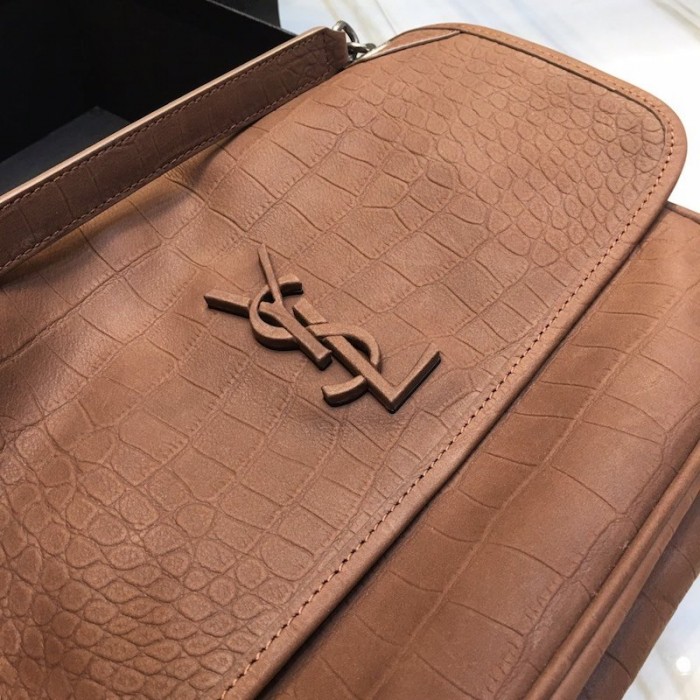 YSL Monogramme Medium Croc Niki Bag Tan