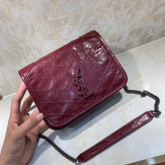 YSL Niki Chain Wallet Bag Burgundy