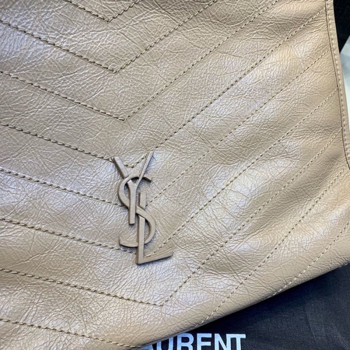 YSL Niki Medium Shopping Bag in Crinkled Vintage Leather Beige
