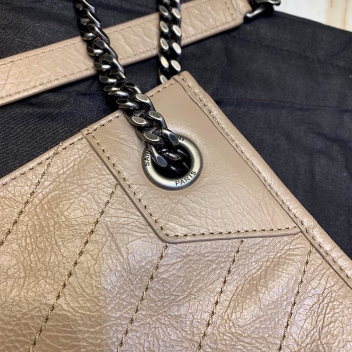YSL Niki Medium Shopping Bag in Crinkled Vintage Leather Beige