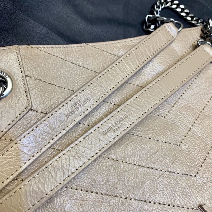YSL Niki Medium Shopping Bag in Crinkled Vintage Leather Beige