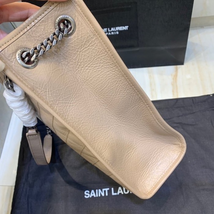 YSL Niki Medium Shopping Bag in Crinkled Vintage Leather Beige