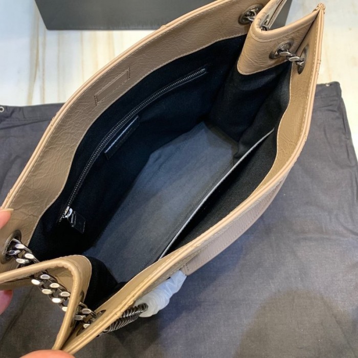 YSL Niki Medium Shopping Bag in Crinkled Vintage Leather Beige