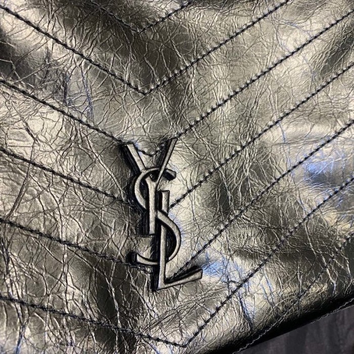 YSL Niki Medium Shopping Bag in Crinkled Vintage Leather Black