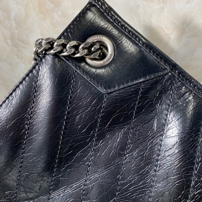 YSL Niki Medium Shopping Bag in Crinkled Vintage Leather Black