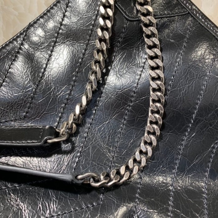 YSL Niki Medium Shopping Bag in Crinkled Vintage Leather Black