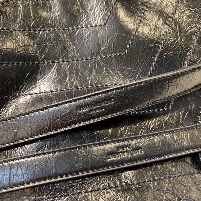 YSL Niki Medium Shopping Bag in Crinkled Vintage Leather Black