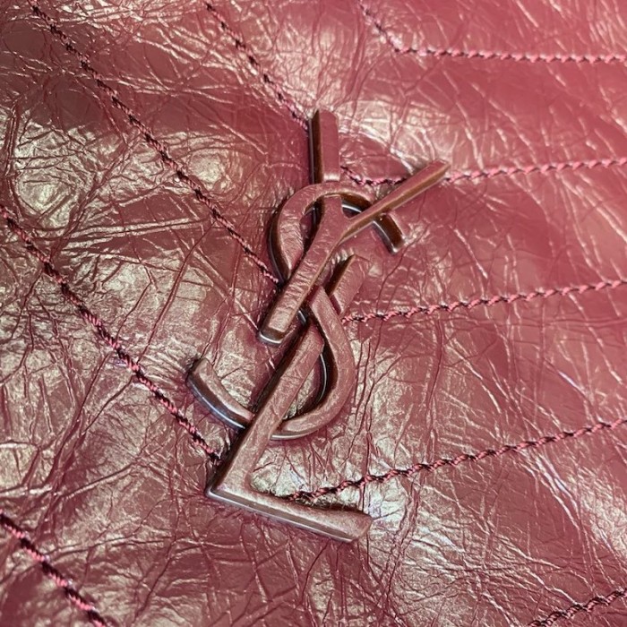 YSL Niki Medium Shopping Bag in Crinkled Vintage Leather Burgundy
