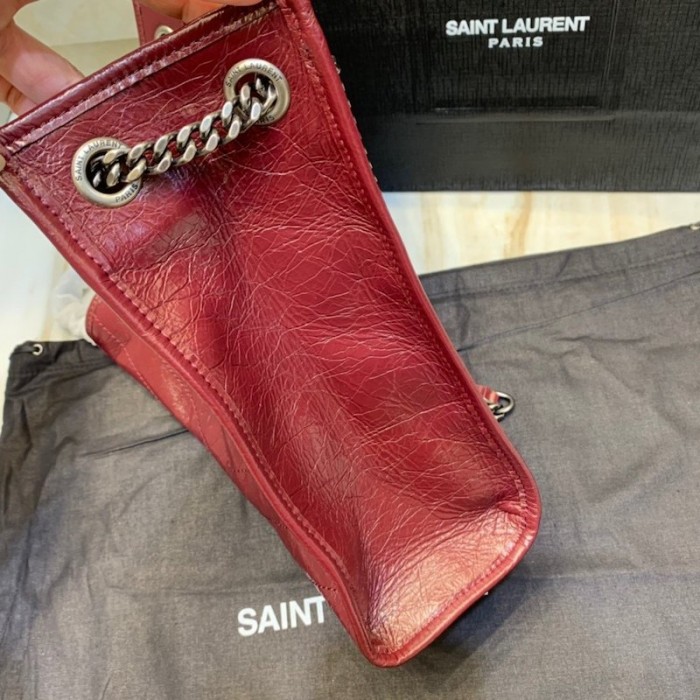 YSL Niki Medium Shopping Bag in Crinkled Vintage Leather Burgundy