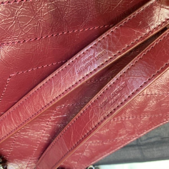 YSL Niki Medium Shopping Bag in Crinkled Vintage Leather Burgundy