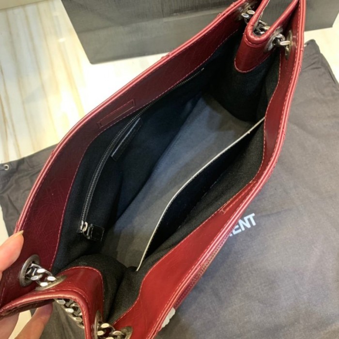 YSL Niki Medium Shopping Bag in Crinkled Vintage Leather Burgundy