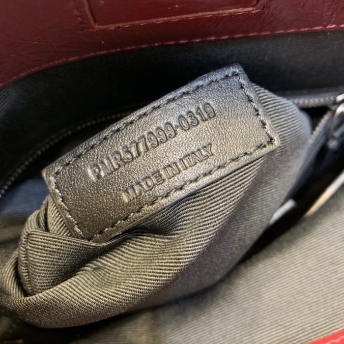 YSL Niki Medium Shopping Bag in Crinkled Vintage Leather Burgundy