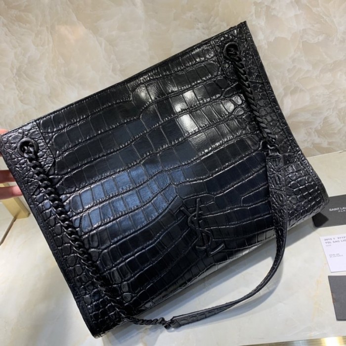 YSL Niki Shopping Tote Croc Bag Black