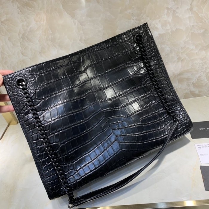 YSL Niki Shopping Tote Croc Bag Black
